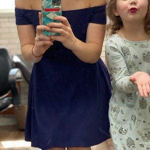 Navy Blue Mullet Dress/ off the shoulder